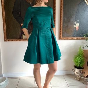 50s style green satin dress